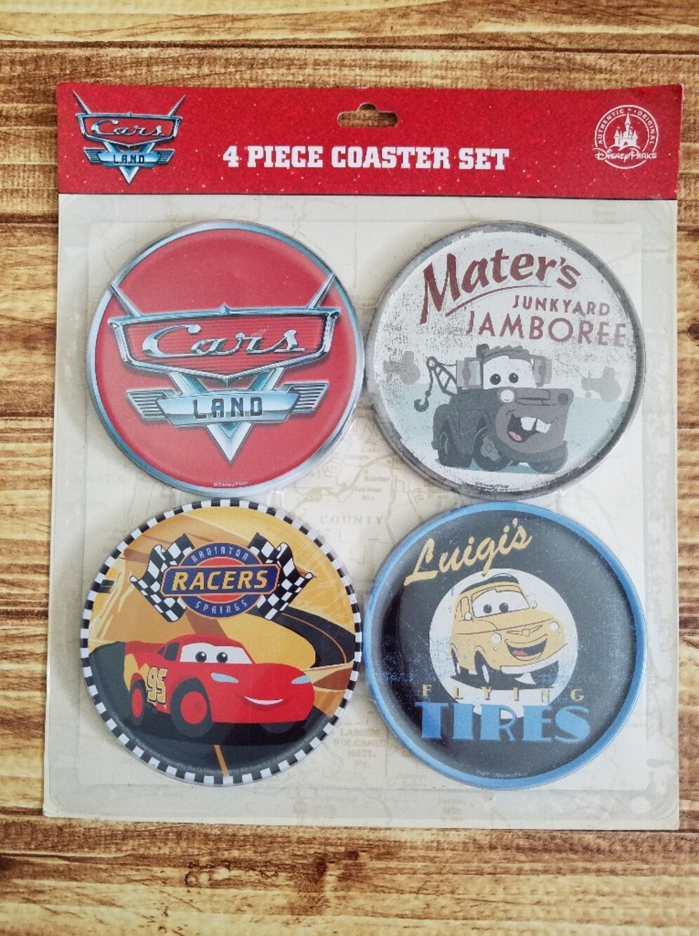 Pixar Cars Land 4 Piece Coaster Set Disney Parks Mater Lightning McQueen NWT